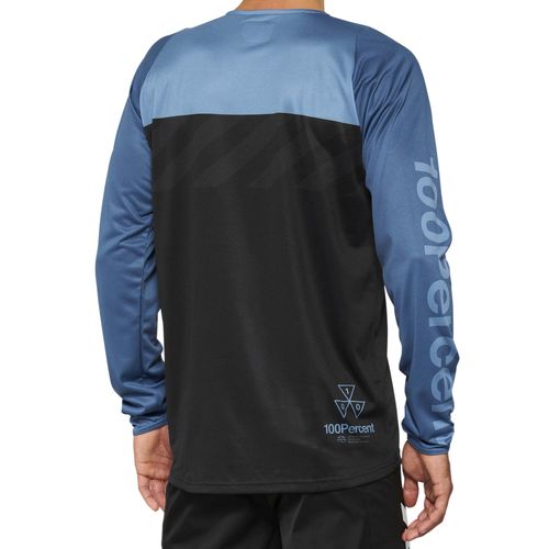 חולצת רכיבה שרוול ארוך 100% שחור / כחול -  100% R-CORE JERSEY  