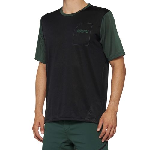 חולצת רכיבה קצרה 100% שחור / ירוק - RIDECAMP 100%
