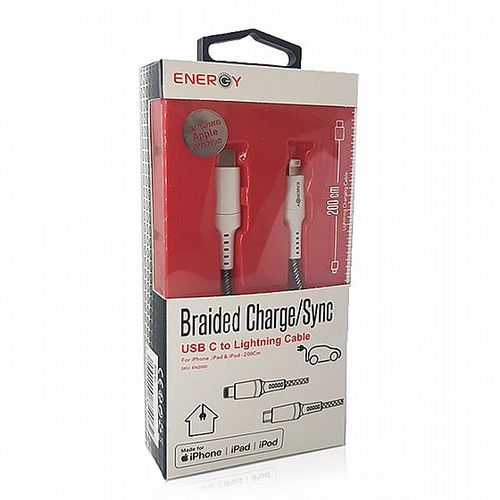 כבל סינכרון וטעינה ENERGY Braided Charge/Sync USB C to Lightning Cable