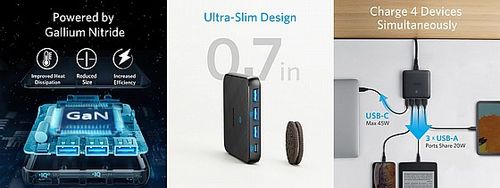 מטען 4 יציאות Anker PowerPort 65WSlim 3USB+USB-C יבואן רשמי