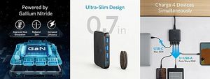 מטען 4 יציאות Anker PowerPort 65WSlim 3USB+USB-C יבואן רשמי