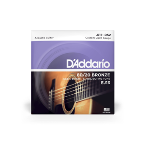 מיתרים לגיטרה אקוסטית דדריו – 11-52 Daddario EJ13 80/20 Bronze