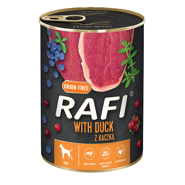 RAFI - שימורי כלב - ברווז אוכמניות וחמוציות 400 גרם
