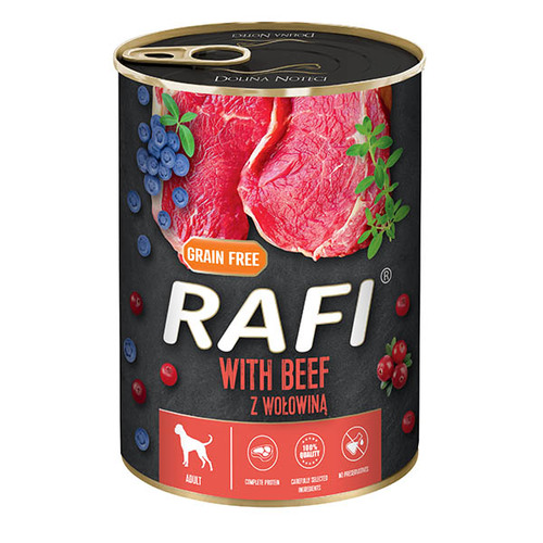 RAFI - שימורי כלב - בקר אוכמניות וחמוציות 400 גרם