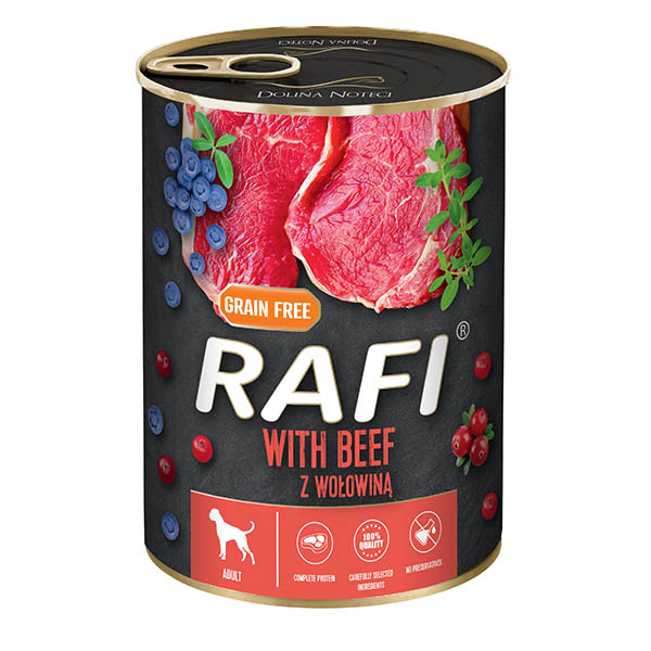 RAFI - שימורי כלב - בקר אוכמניות וחמוציות 400 גרם