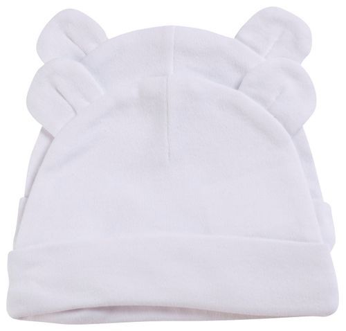 זוג כובעים לתינוק עם אוזניים 100% כותנה - לבן