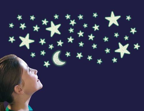 ערכת מדבקות זוהרות בחושך לעיצוב החדר - ירח וכוכבים 20 יח'