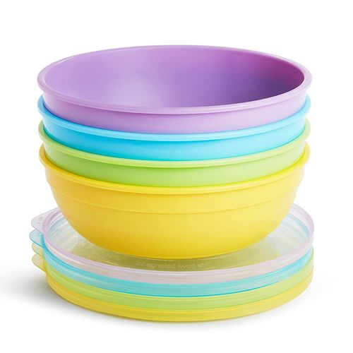 סט 4 קערות אוכל עם מכסים ו 2 כפיות האכלה - פסטל