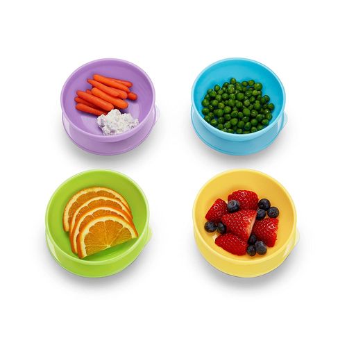 סט 4 קערות אוכל עם מכסים ו 2 כפיות האכלה - פסטל