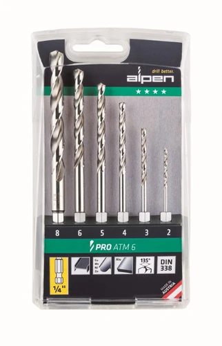 סט 6 מקדחים למתכת כניסה ביט (משושה) ALPEN ATM6 PRO HSS 