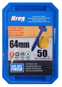 חבילת 50 ברגים כחולים 64 מ"מ לעץ נגד חלודה KREG