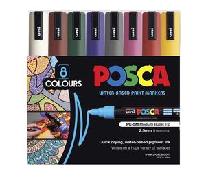 סט 8 טושים אקריליים צבעים כהים פוסקה PC-5M POSCA