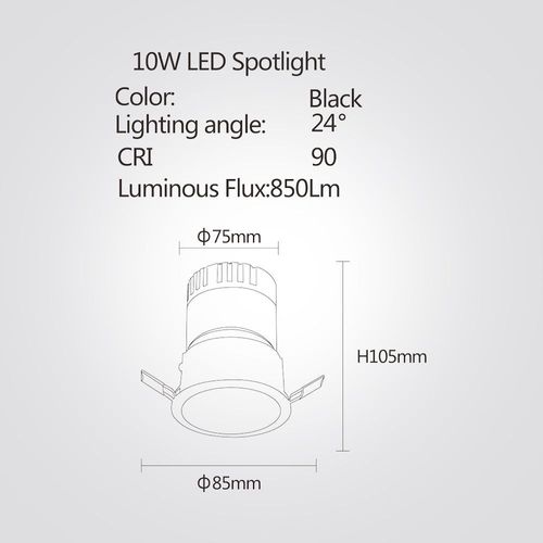 שקוע תקרה שחור דנמרק לד 10W 3000K שחור