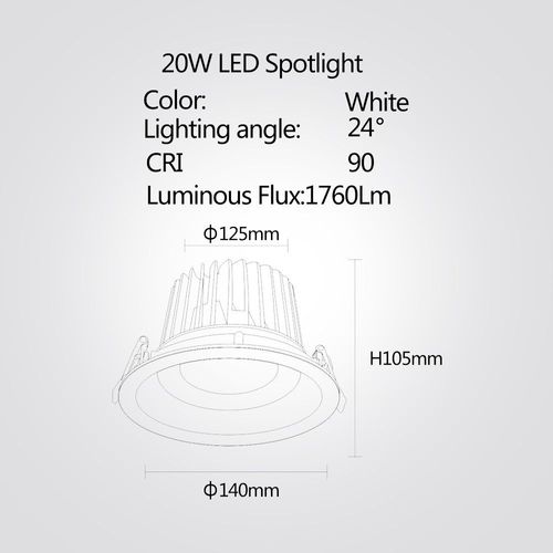 שקוע תקרה לבן  קרן לד 20W 4000K