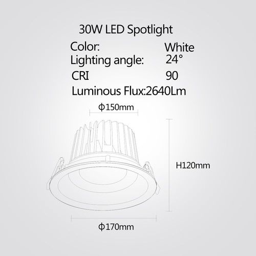 שקוע תקרה לבן  קרן לד 30W 4000K