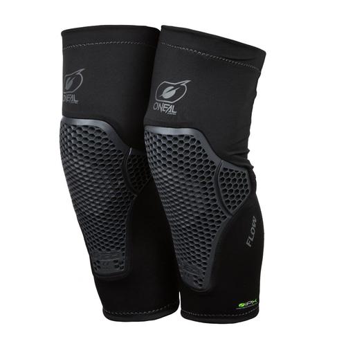מגני ברכיים אוניל FLOW KNEE GUARD בצבע אפור עם שרוול לייקרה וטכנולוגיית ג'ל IPX, כוללים חור אוורור אחורי לנוחות מקסימלית ברכיבה