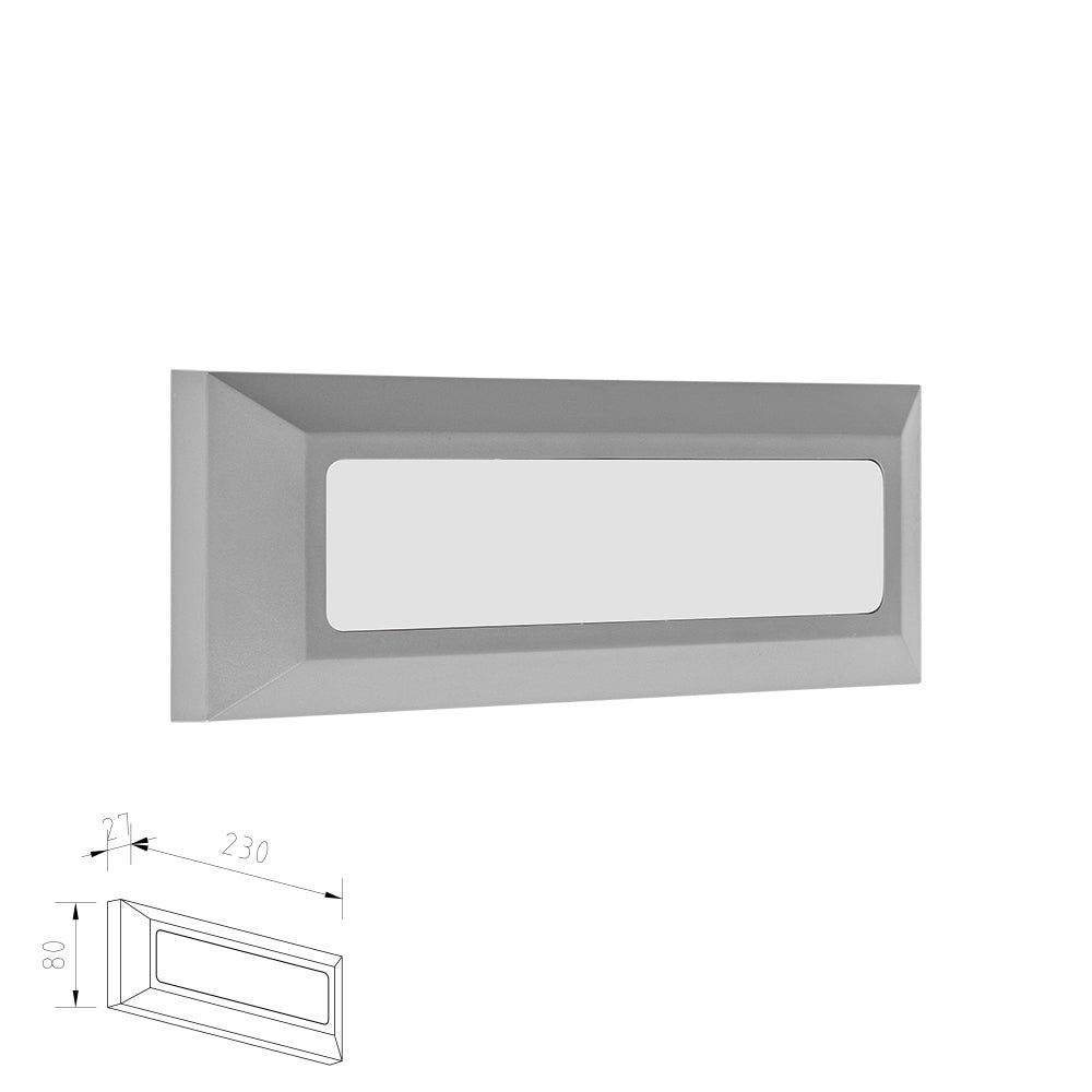 מנורת קיר חומה מלבני 4W CCT IP65 ( אפור )