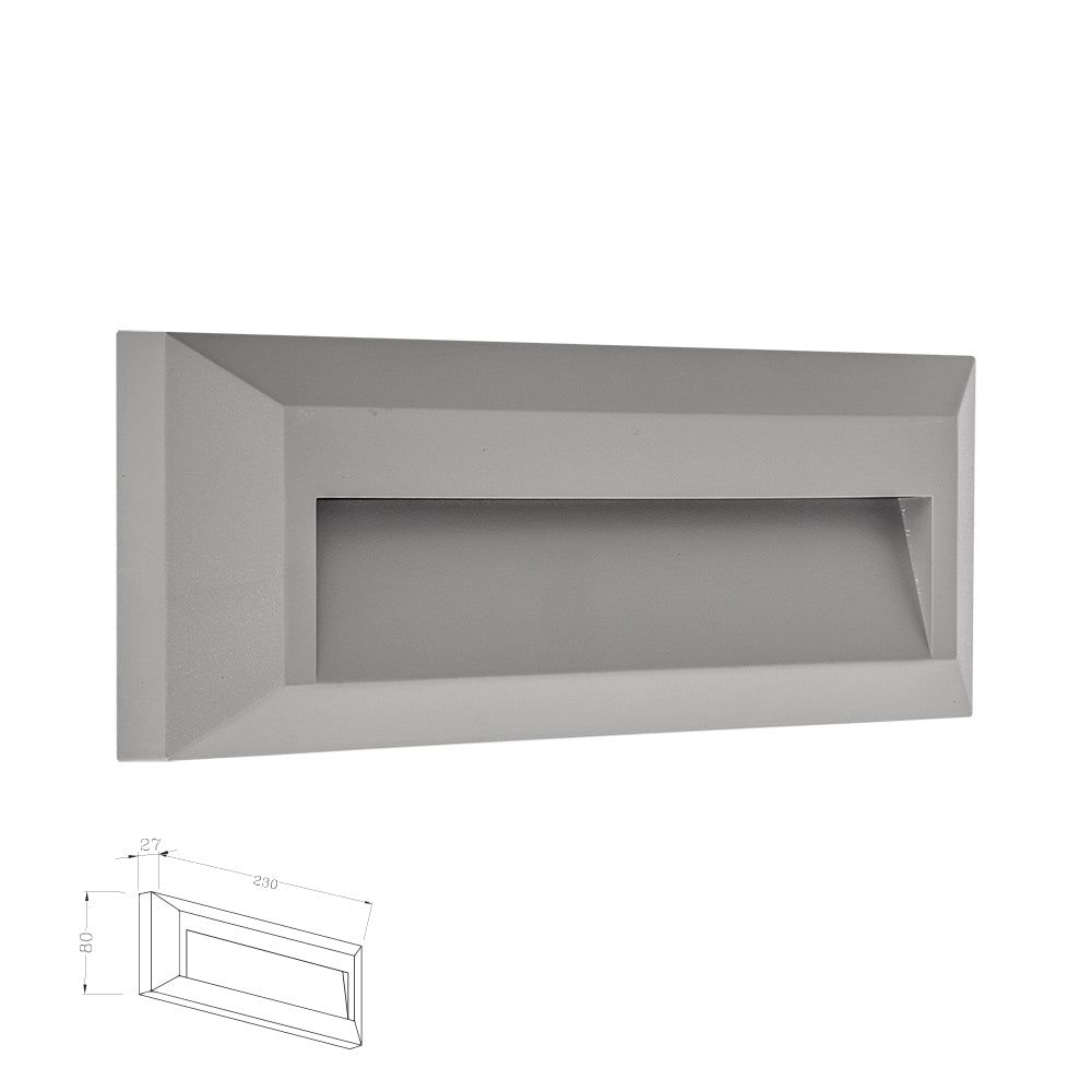 מנורת קיר חומה מלבני רפפה 2W CCT IP65 ( אפור )