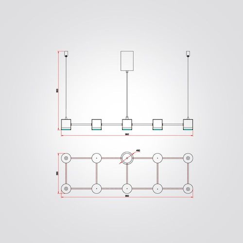 מנורת תליה צור לד מלבני  פליז+שחור 10*10W