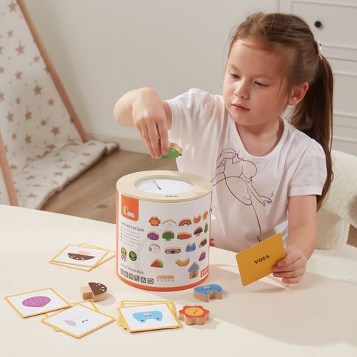 משחק 'משש והתאם' מעץ בדלי עם 19 צורות וכרטיסיות התאמה