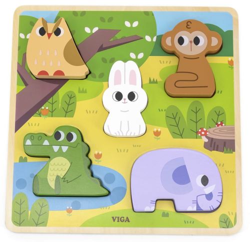 פאזל תלת מימד עבה לפעוטות מעץ 5 חלקים - חיות בר