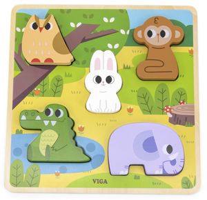 פאזל תלת מימד עבה לפעוטות מעץ 5 חלקים - חיות בר