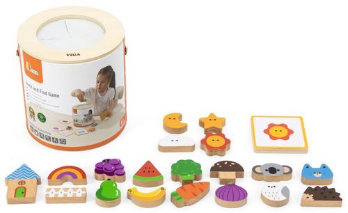 משחק 'משש והתאם' מעץ בדלי עם 19 צורות וכרטיסיות התאמה