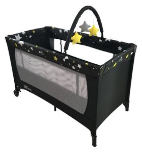 לול קמפינג / מיטה ניידת לתינוק ארוך במיוחד 120 ס"מ 2 גבהים וקשת צעצועים - טוהר שחור כוכבים