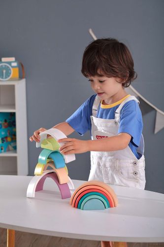 משחק הרכבה 7 חלקים מעץ לפעוטות מגילאי שנה וחצי - כחול