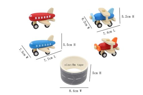 מטוס פעלולים כחול מעץ עם מסלול המראה דביק