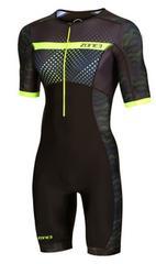 חליפת טריאתלון גברים ZONE3 REVOLUTION MAN SS TRIATHLON SUIT שחור-ירוק אלסטית טכנית אוורירית ומנדפת מאוד