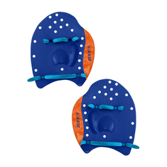 כפות לאימוני שחייה ZONE3 POWER STROKE HAND PADDLES כחול-כתום במבנה ארגונומי באיכות גבוהה