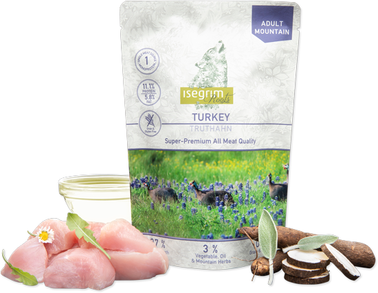 isegrim - אוכל טבעי לכלבים טעם הודו ועשבי תיבול (410 גרם)