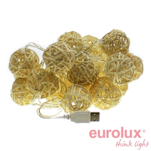 חבל כדורי קש לדים 4 ס"מ 20 לדים 3 מטר אור חם USB יורולוקס