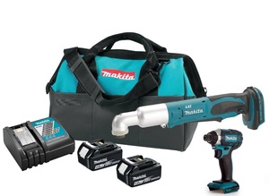 סט מברגת אימפקט מתח 18V דגם MAKITA DTD15Z + מברגת אימפקט זוויתית דגם MAKITA DTL061 + מטען מהיר ו-2 סוללות 4 אמפר.