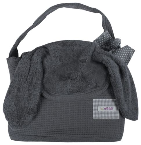 מגבת חיבוקי - מגבת רחצה לתינוק עם קפוצ'ון ואוזניים 100% כותנה - אפור כהה