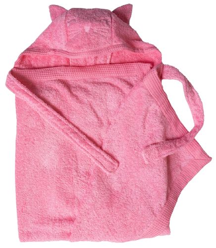 מגבת חיבוקי - מגבת רחצה לתינוק עם קפוצ'ון ואוזניים 100% כותנה - ורוד פוקסיה