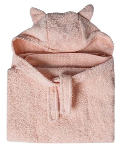 מגבת חיבוקי - מגבת רחצה לתינוק עם קפוצ'ון ואוזניים 100% כותנה - ורוד מסטיק