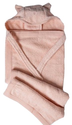 מגבת חיבוקי - מגבת רחצה לתינוק עם קפוצ'ון ואוזניים 100% כותנה - ורוד מסטיק
