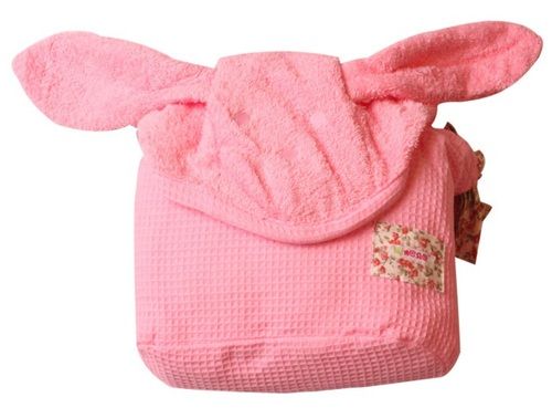 מגבת חיבוקי - מגבת רחצה לתינוק עם קפוצ'ון ואוזניים 100% כותנה - ורוד בהיר