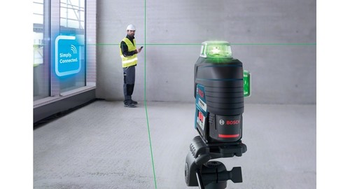 פלס לייזר ירוק היקפי נטען 3 מעגלים 30 מטר BOSCH GLL 3-80GC 12V IP54 Bluetooth