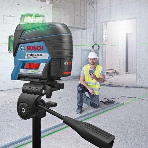 פלס לייזר ירוק היקפי נטען 3 מעגלים 30 מטר BOSCH GLL 3-80GC 12V IP54 Bluetooth