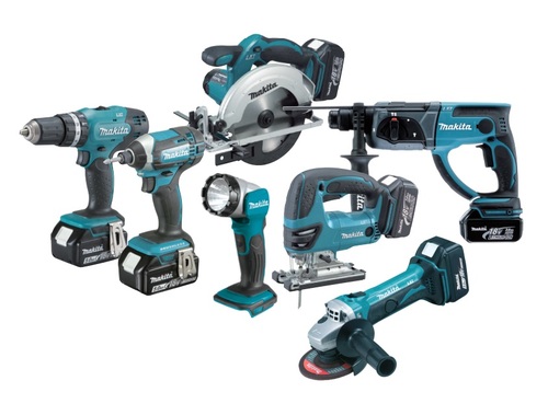 סט נטען 18V פטישון + אימפקט + משחזת + מברגה רוטטת + ג'יקסו + מסור עגול + פנס לד + 3 סוללות 5 אמפר MAKITA DLX6068T
