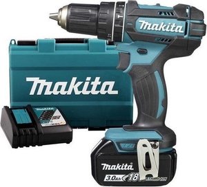 מברגה מקדחה רוטטת נטענת + סוללה 3 אמפר MAKITA DHP482RF 18V
