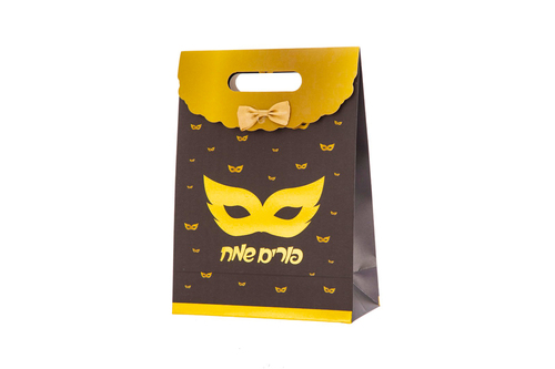 שקית נייר עם בסיס דגם זהב שחור - בינונית