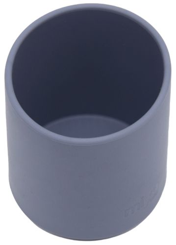 סט 4 כלי אוכל לפעוט מסיליקון טבעי - צלחת מחולקת, קערה נדבקות + כפית וכוס- כחול ג'ינס