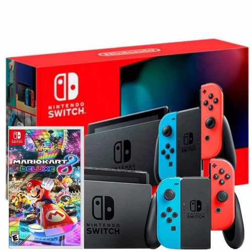 NINTENDO SWITCH V2 NEON MARIO KART 8 DELUXE BUNDLE