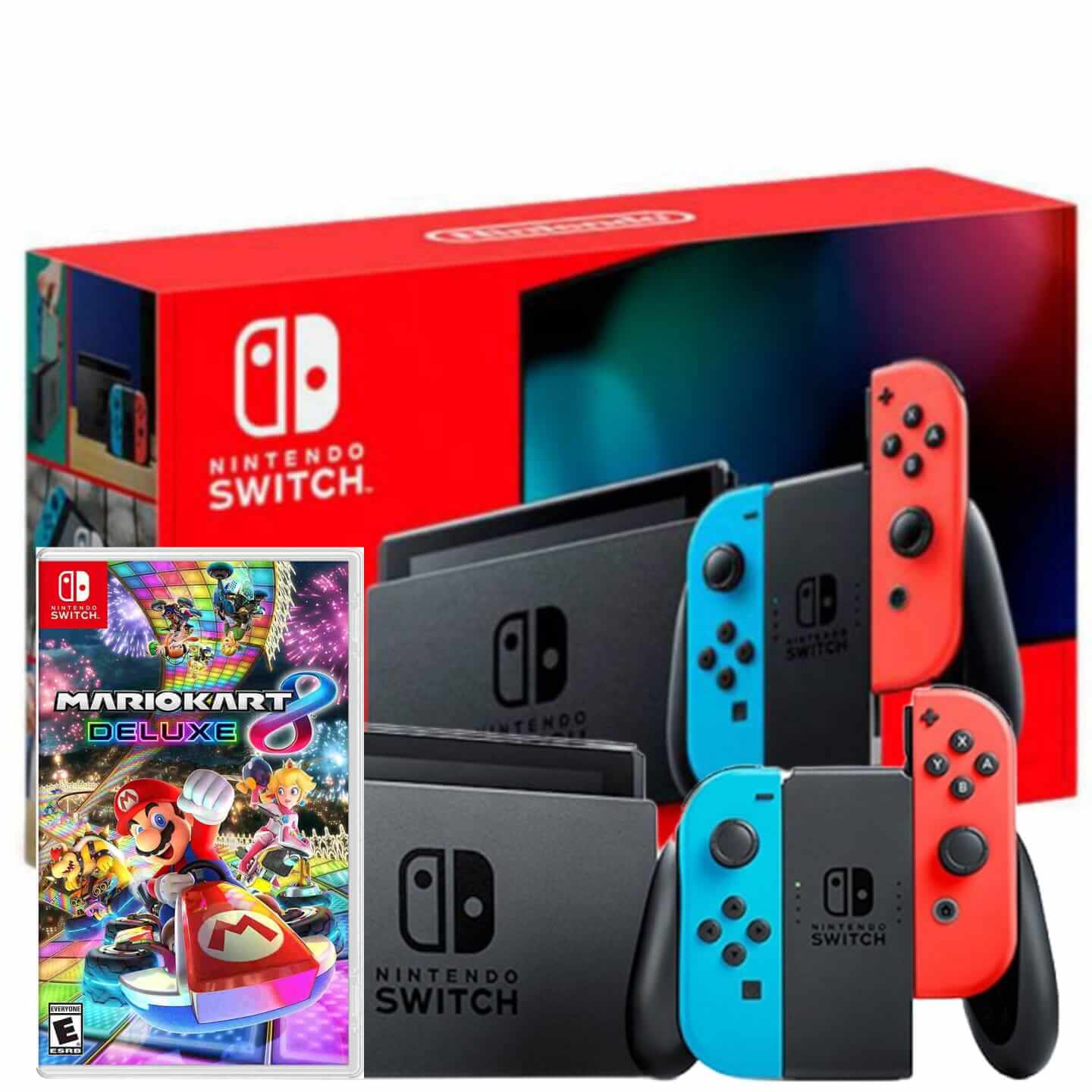 NINTENDO SWITCH V2 NEON MARIO KART 8 DELUXE BUNDLE