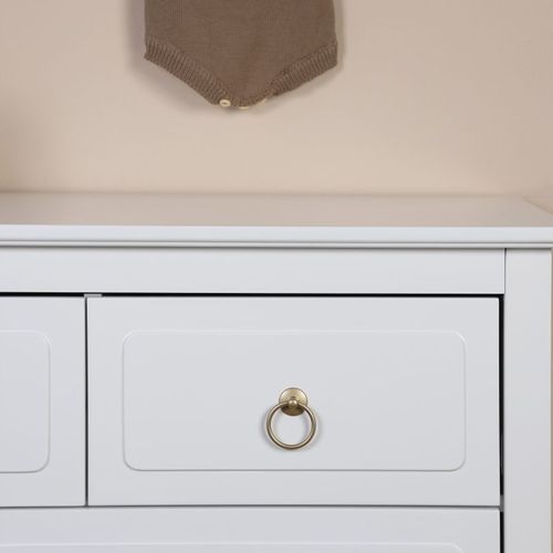 שידת החתלה רחבה לתינוק קרן בסגנון כפרי וידיות מוזהבות עשויה MDF - לבן