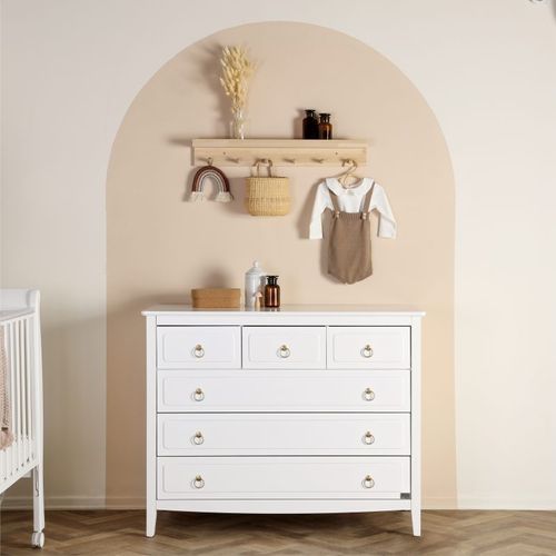 שידת החתלה רחבה לתינוק קרן בסגנון כפרי וידיות מוזהבות עשויה MDF - לבן